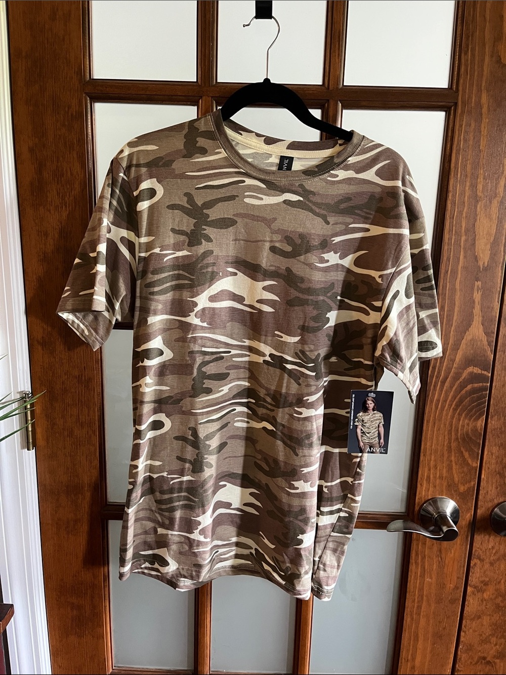Anvil Men's Brown and tan Camo Short Sleeve Tee